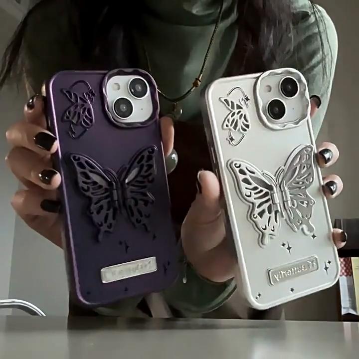 Cartoon Butterfly Matte Stand Case for iPhone 15Pro 15 14 13 Pro Max Invisible Bracket Shockproof Ins Cover for iPhone 12 ProMax