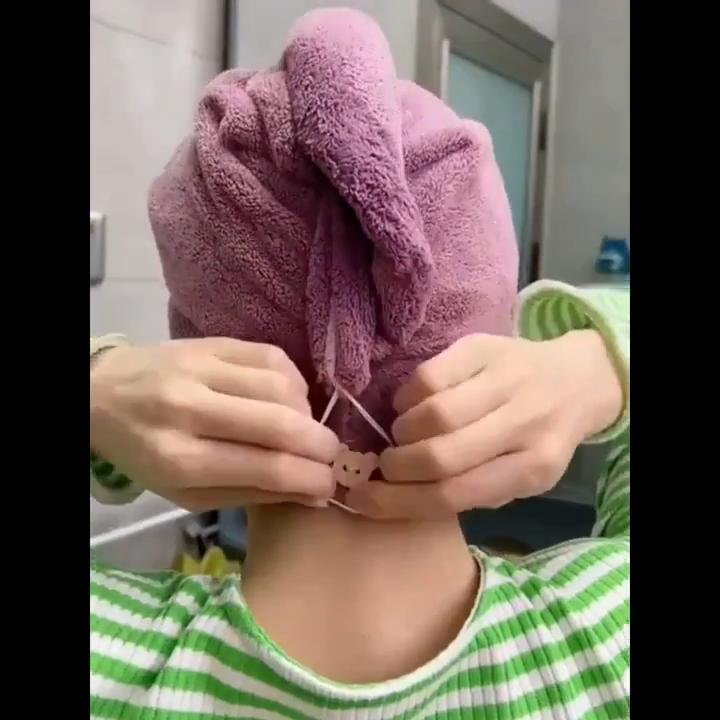 1pc Women'S Super Absorbent Quick-Dry Hair Towel Cap with Cute Cartoon Embroidery Design - Lightweight, Fabric Coral Fleece Perfect for Bathing