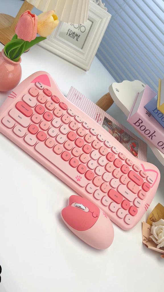 Mofii  Cat 2.4g Wireless Keyboard And Mouse Set Cute Lipstick Punk Keyboards And Mice Combos For Laptop Pc Home Office