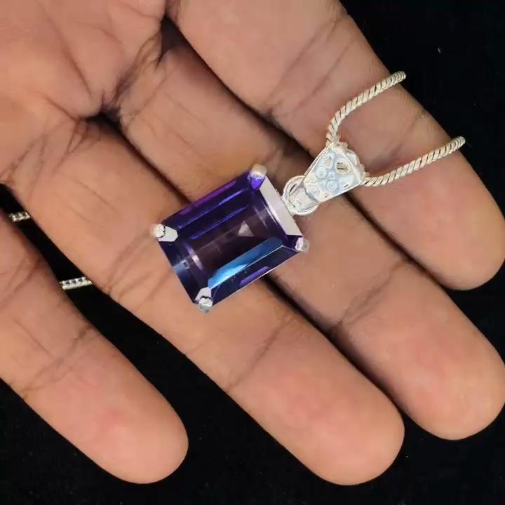 NATURAL Purple Amethyst 31 Ct CERTIFIED Emerald 925 Starling Silver Gems Pendant MY.PD-30-NS