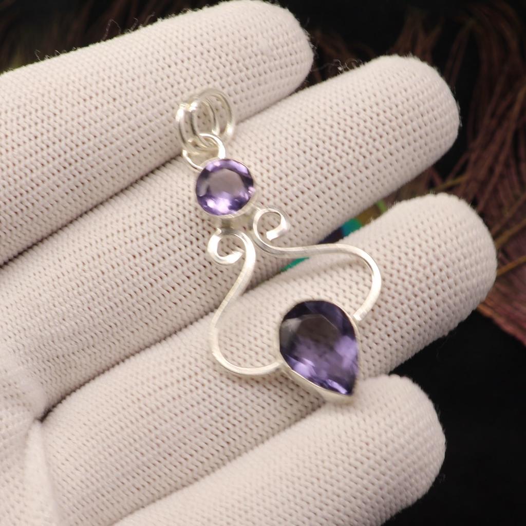 Iolite Gemstone 925 Sterling Silver Statement Designer Pendant 1.60" For Mother PP-13-2