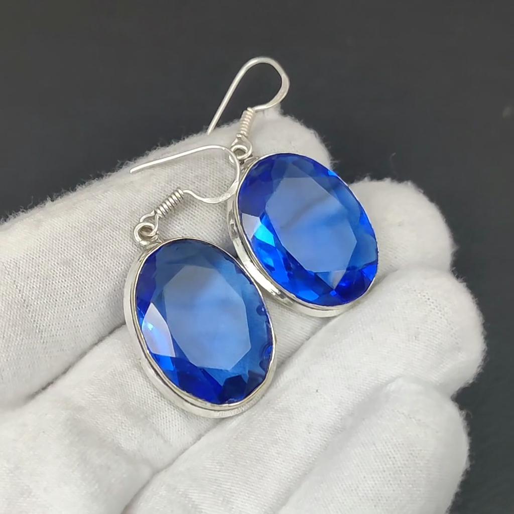 Atemberaubende London Blue Topaz Edelstein Ohrringe, 925 Sterling Silber Ohrringe, Handgefertigte Boho Silber Schmuck Hängeohrringe, Ostergeschenk für Ehefrau