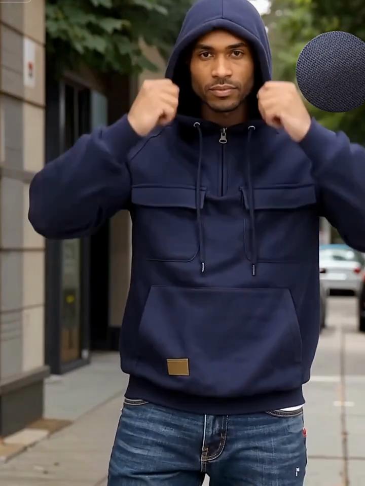 Pánska mikina s kapucňou na zips s viacerými vreckami na rok 2024 – neformálna športová mikina na jar/jeseň