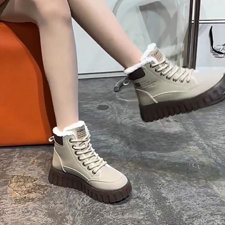 Winter High Top Velvet Boots for Female Students, Thick Soled Casual Warm Street Boots