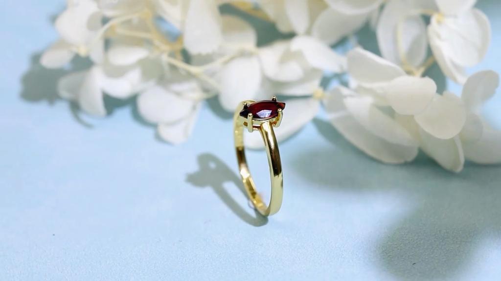 Natural Simple Garnet Ring Mq 4*8mm Semi Precious Gemstone 925 Sterling Silver Fine Jewelry for Girls Women Daily Wear Nice Gift
