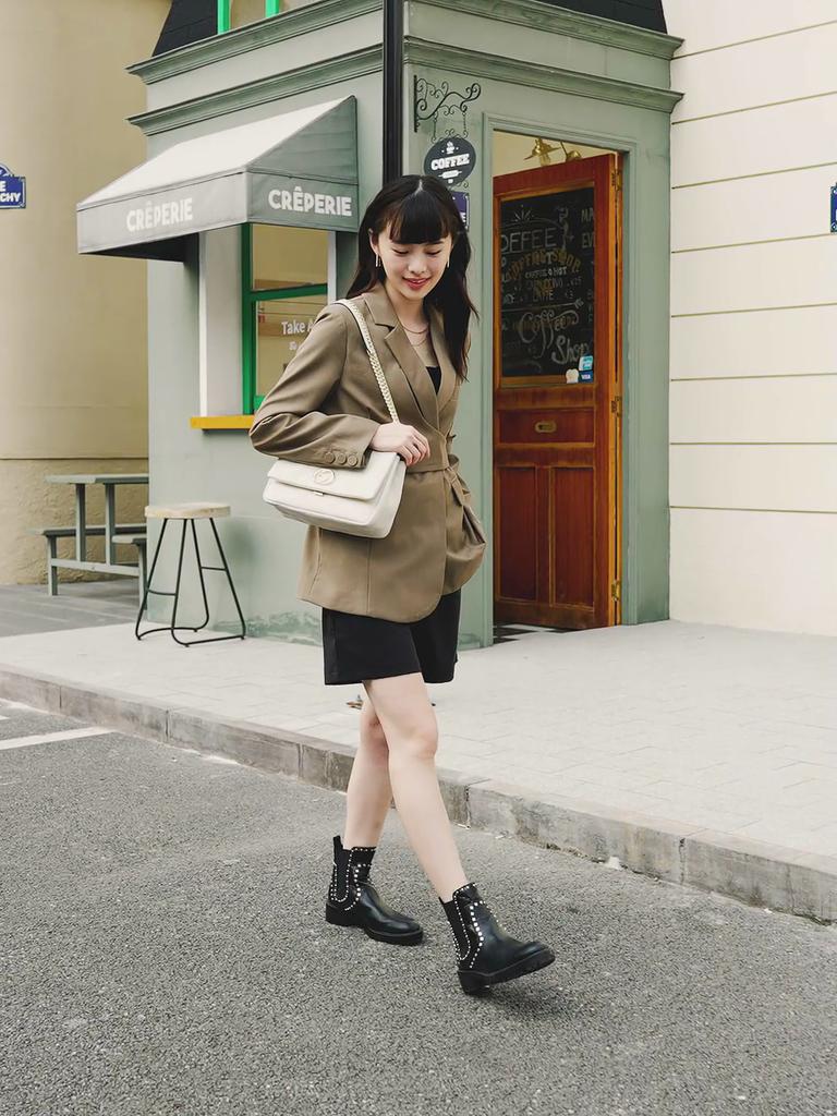 HONGU Leather Crossbody Bag, Handbag, Chain Shoulder Bag, Square Purse, Black