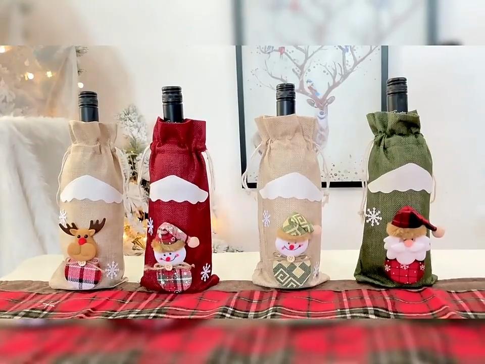 Christmas Wine Bottle Bag - Designed for Santa Claus, Reindeer, Snowman, Reusable for Christmas, Weddings, Birthdays, and Holiday Parties