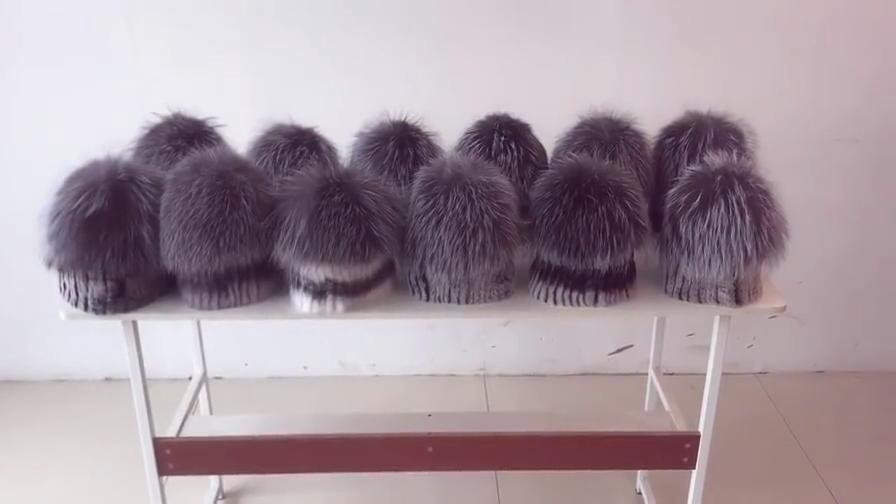 New Outdoor Good Elastic Natural Rex Rabbit Fur Hat Women Winter Knitted Real Sliver Fox Fur Cap Lady Real Fur Hats