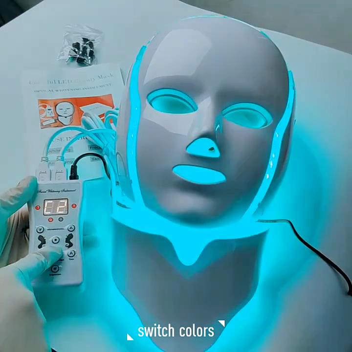 7 barev Led obličejová maska ​​Světelná fotonová terapie Akné Obličej a Dekolt Beauty Led Light Treatment Omlazení pleti