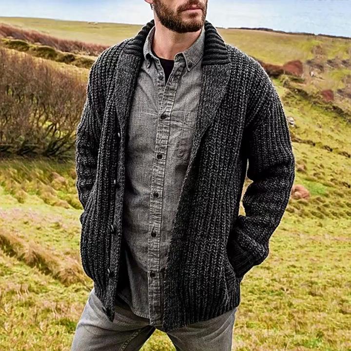 Herbst Winter Herren Cardigan Einfarbige Langarm Slim Fit Strickpullover Mantel Lässige Strickjacke
