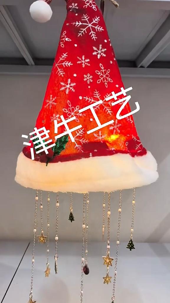 LED Santa Hat Hanging Light Christmas Hat Pendant Lamp with Tassel Bell Star Ornaments Xmas New Year Party Decoration Light