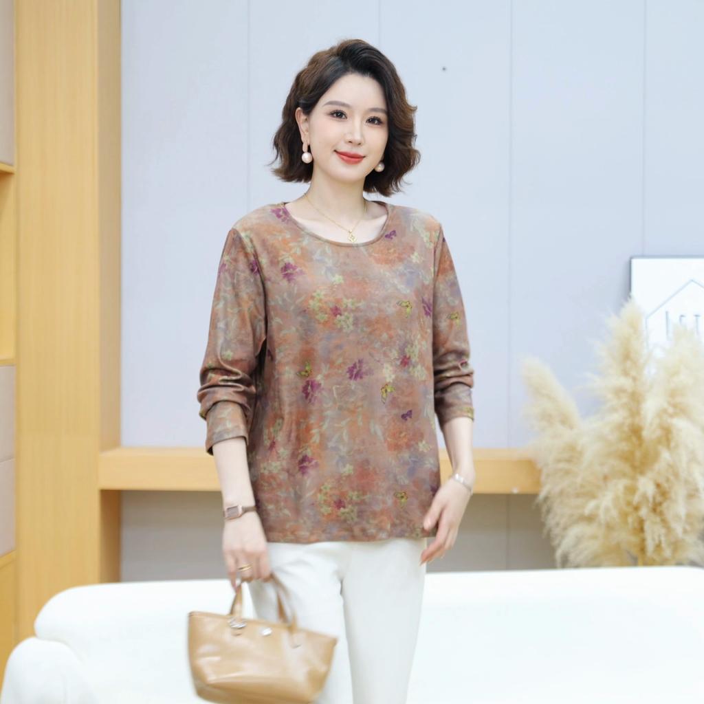 Plus Size 3XL-7XL Casual Long Sleeve Tops for Woman Sweatshirts Loose Oversize Middle-aged Women's Pullovers Vintage Clothes