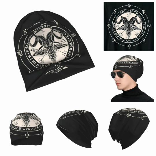 Satanský Baphomet Satan Ďábel Čepice Okultní Magie Démon Koza Goth Kapota Čepice Tisk Punk Hip hop Rock Podzim Zima Čepice Unisex Muži Ženy