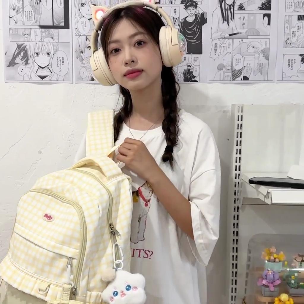 Girls Plaid Backpack Junior High School Student Schoolbag Children Large Capacity Backpack
