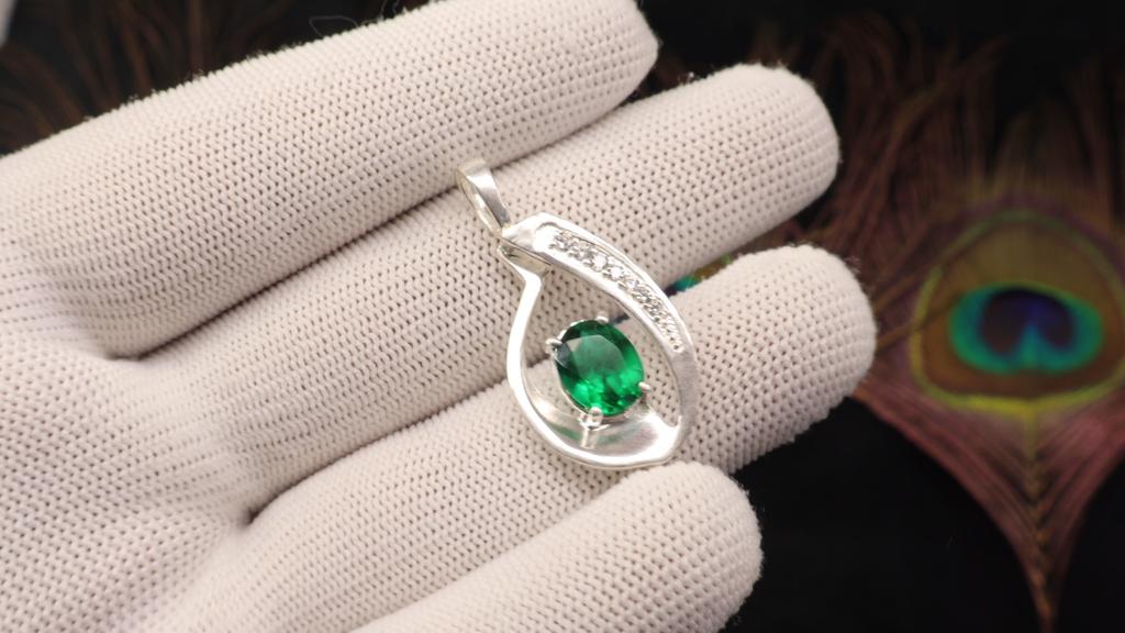 Chrome Diopside Gemstone 925 Sterling Silver Designer Zircon Pendant 1.4" Women Jewelry For Birthday Gift CZP16-7