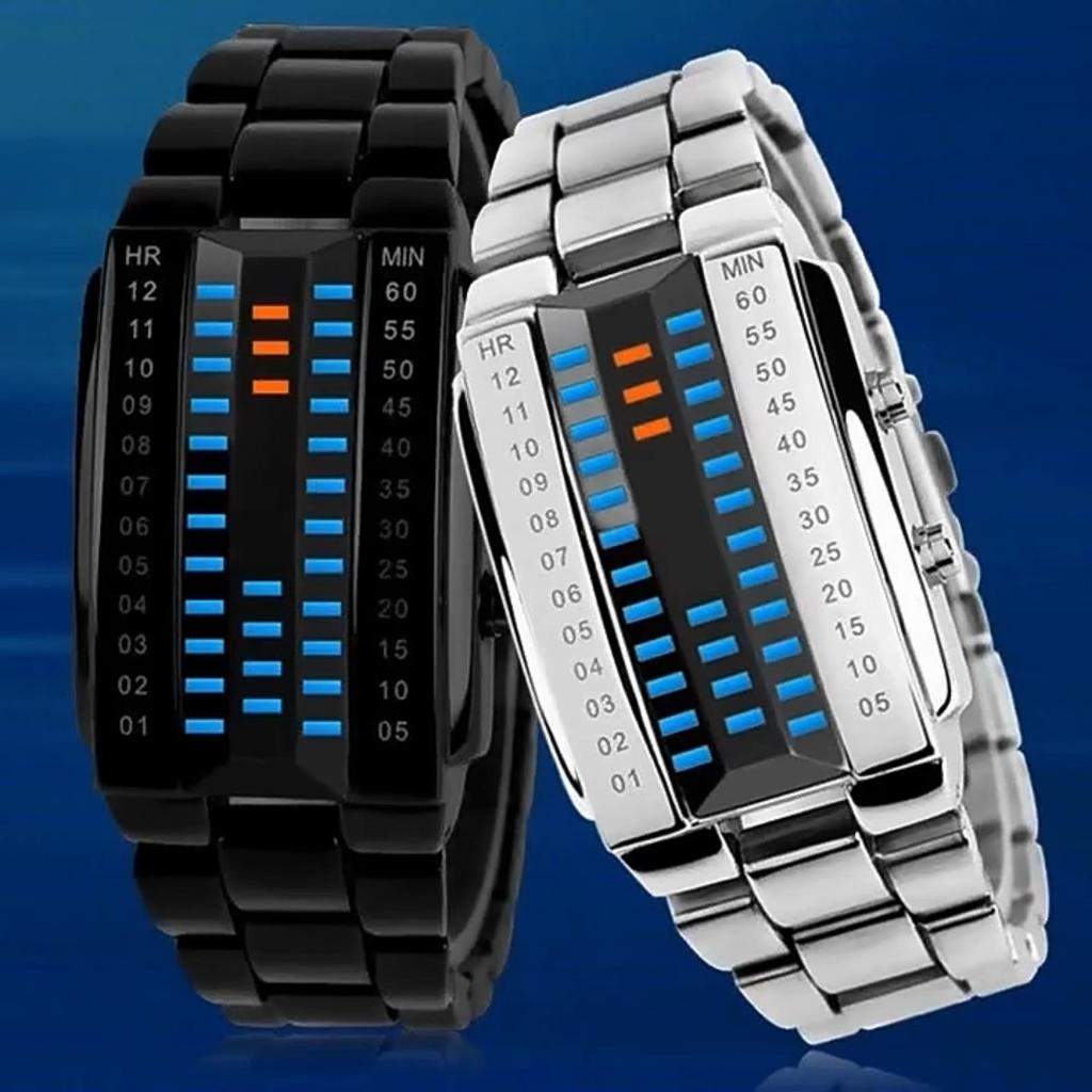 LED Fashion Wristwatch Unisex Men Women Gift Digital Lava Display Stainless Steel Band Army Sports Vintage Retro Casual
