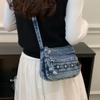 Womens Denim Crossbody Bag Casual Small Shoulder Purse Multi Zipper Handbag for Daily Use