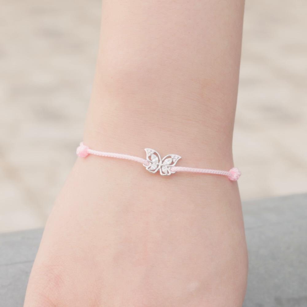 WOSTU 925 Sterling Silber Schöne Rosa Schmetterling Charm Armbänder für Frauen Hohl Insekt Zirkon Kette Link Mädchen Geburtstag Schmuck