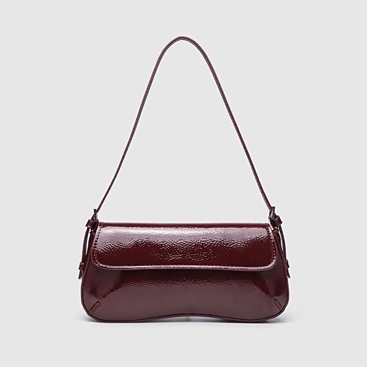 2025 Genți de umăr mici pentru femei din piele lăcuită excelentă, genți baguette stil de marcă, poșetă de mână din PU lucios de înaltă calitate cu logo