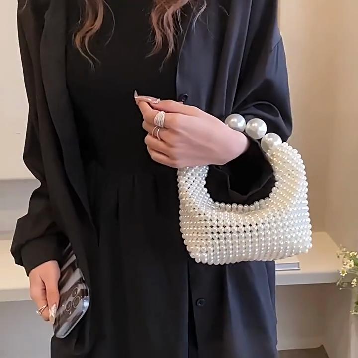 Luxury Pearl Beading Woven Handmade Hobo Bag Fashion Women Handbag Evening Bag Wedding Party Shoulder Crossbody Bag