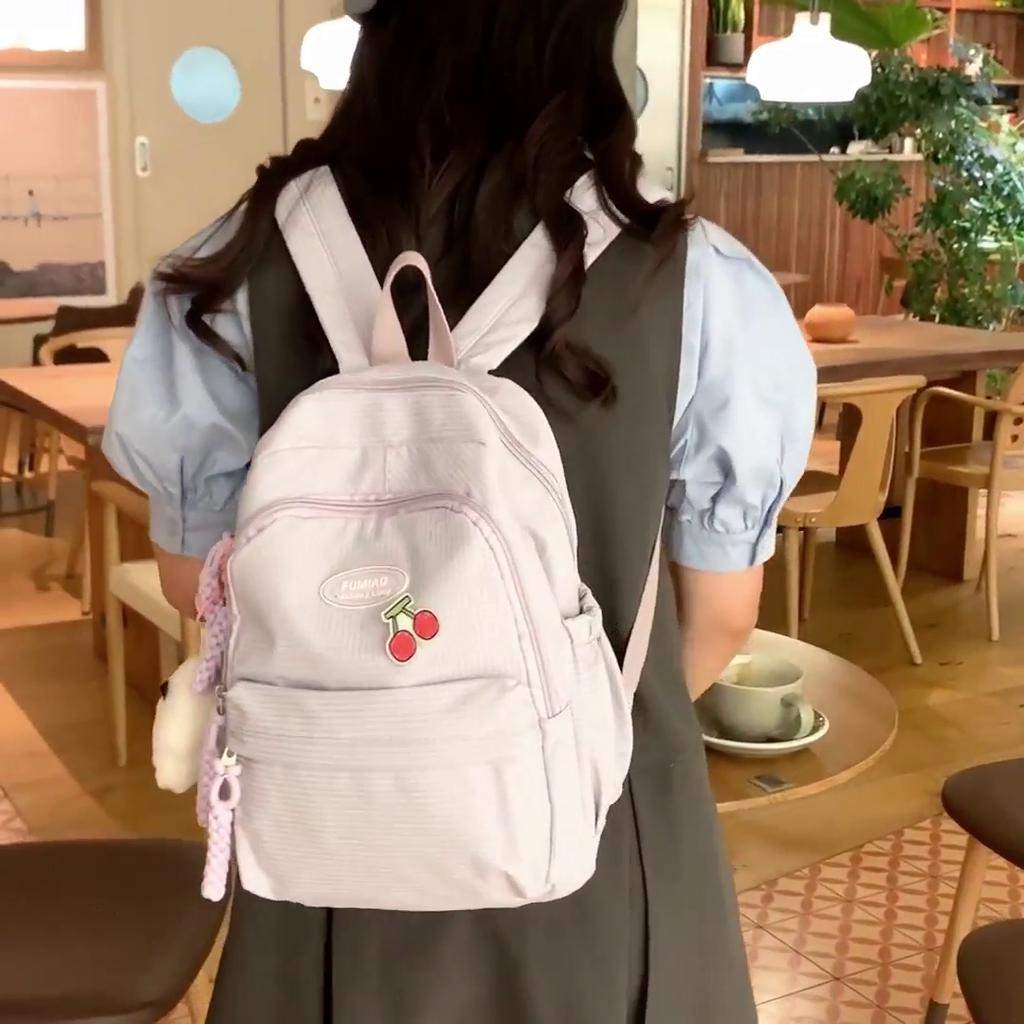 Solid Color Backpack Women's Schoolbag Large Capacity Plaid Student Small Backpack