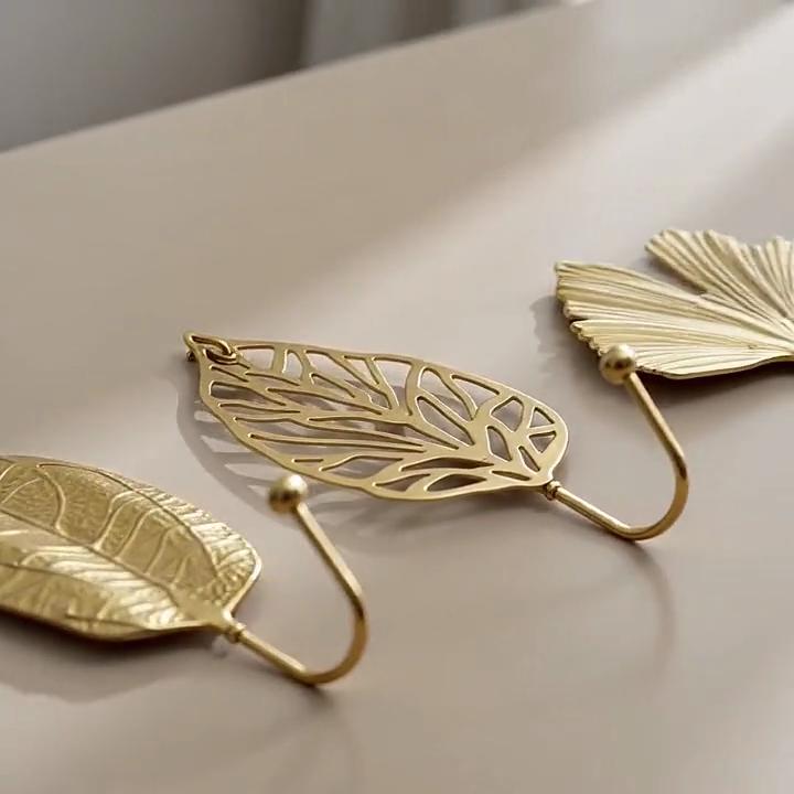 Haken im nordischen Stil, goldfarben, 1 Stück, hängendes Lagerregal, Schmiedeeisen-Haken, Wandaufhänger, kreative Blattform für Zuhause, Badezimmer, Dekoration