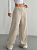 Corduroy-Textured Women's High-Waisted Wide-Leg Pants | Relaxed Fit, Side Pockets & All-Season Comfort, Machine Washable Beige Trousers