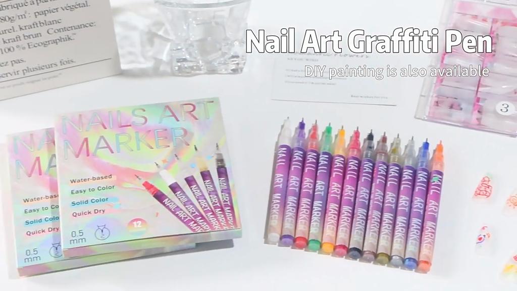 12 color 0.5mm nail art brushes, quick-drying acrylic paint nail art brushes, nail art dotting and graffiti decoration tools