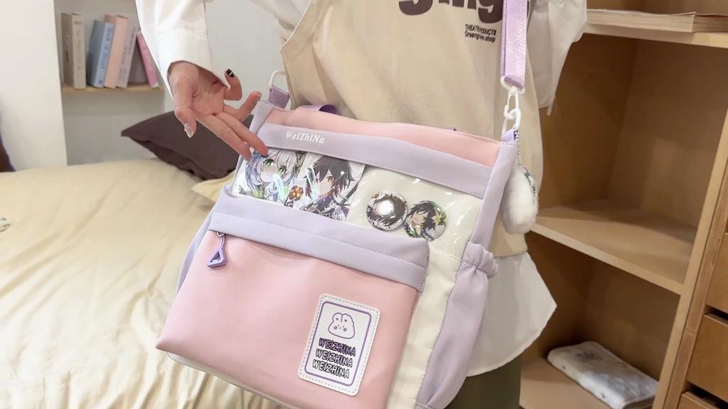 College Contrast Color Stitching Shoulder Bag Women's Lightweight Crossbody Bag Student Class Bag