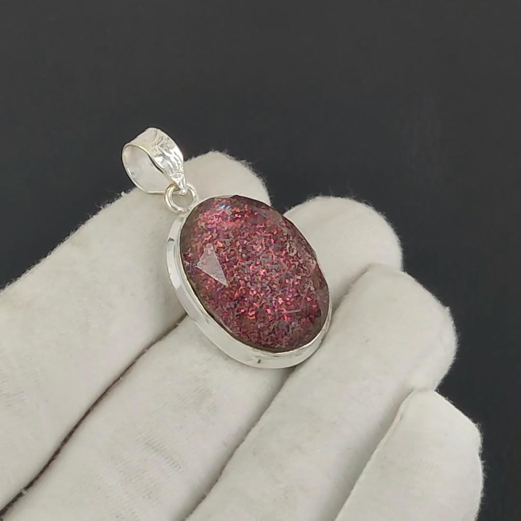 Beautiful Red Shine Opal Gemstone Silver Pendant in 925 Sterling Silver - Handmade Pear Design, Everyday Wear Jewelry Birthday Gift