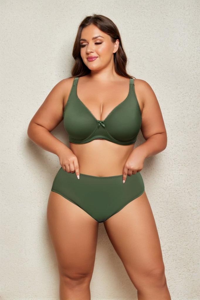 Plus Size Lingerie Set for Women Big Size Wired Underwear Set Plain Unlined Thin Bra and Panty Set 85C-110D