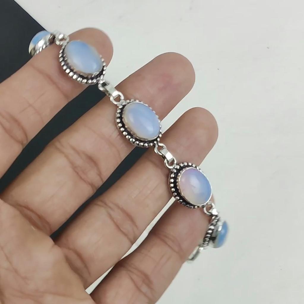 Dainty Milky Opal Gemstone Handmade 925 Sterling Silver Bracelet, Milky Opal Bracelet For Wife , Unisex Bracelet Gift For Her
