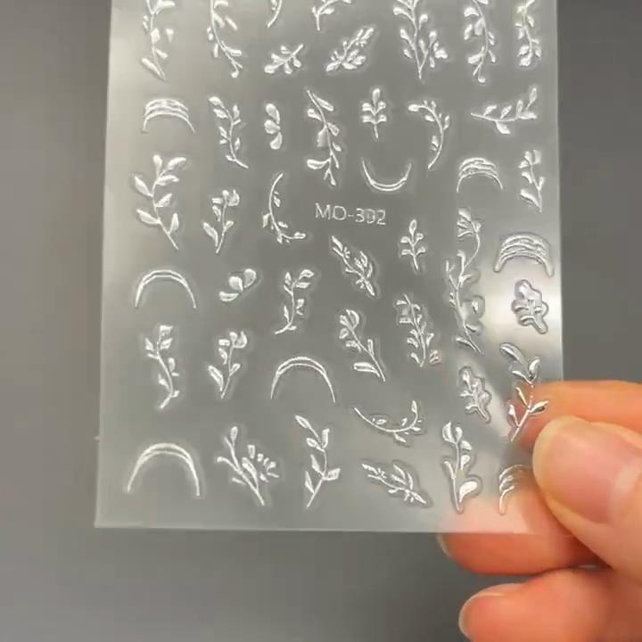 Gilded Leaf Nail Stickers: Golden Branches & Jade Leaves - Chinese Style Decals