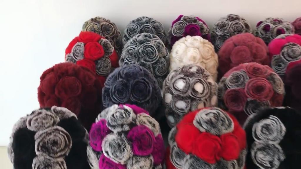 New Arrival Flowers Real Fur Hats Winter Russian Women Natural Rex Rabbit Fur Caps Lady Genuine Rex Rabbit Fur Beanies Cap