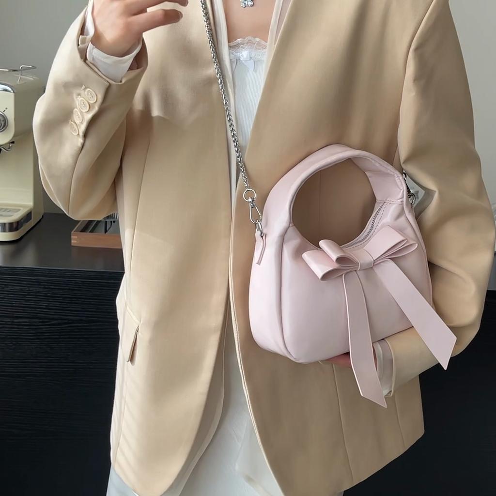 Small Bag Bow Shoulder Bag Women's Underarm Bag PU Crossbody Bag