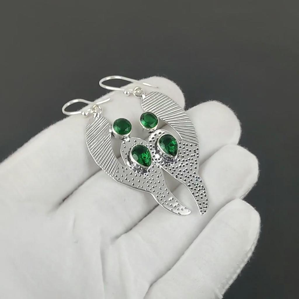 Dainty Green Tourmaline Gemstone Earrings, 925 Sterling Silver Earring, Handmade Boho Silver Jewelry Dangle Earrings, Engagement Gift