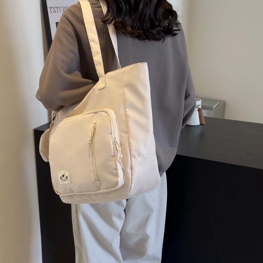 Large Capacity Portable Canvas Bag Women's Shoulder Bag Student Class Commuter Tote Bag