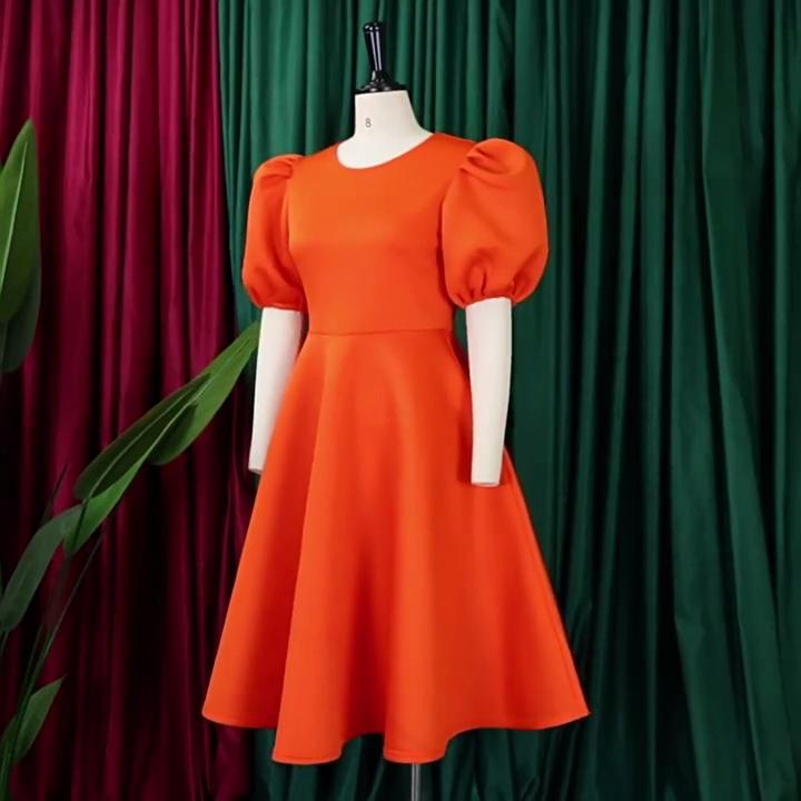 Summer Women's Dress Plus Size Round Neck Temperament Bubble Sleeve Waisted Big Swing Dress A-line Dresses