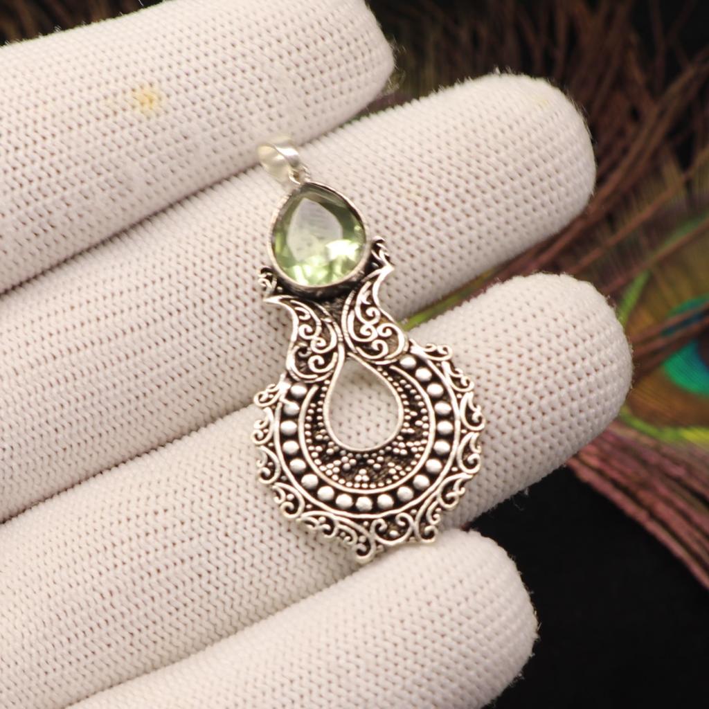 Green Amethyst Gemstone 925 Sterling Unique Pendant 1.8" Women Jewelry For Anniversary Gift CP-45-15