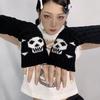 Y2K Punk Harajuku Skeleton Gothic Black Knitted Pleated Gloves Paired with Sleeve Sleeves for Winter Warmth