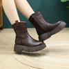 Johnature British Style Thick Soled Genuine Leather Mid-calf Boots Versatile Women's Flat Platform Shoes