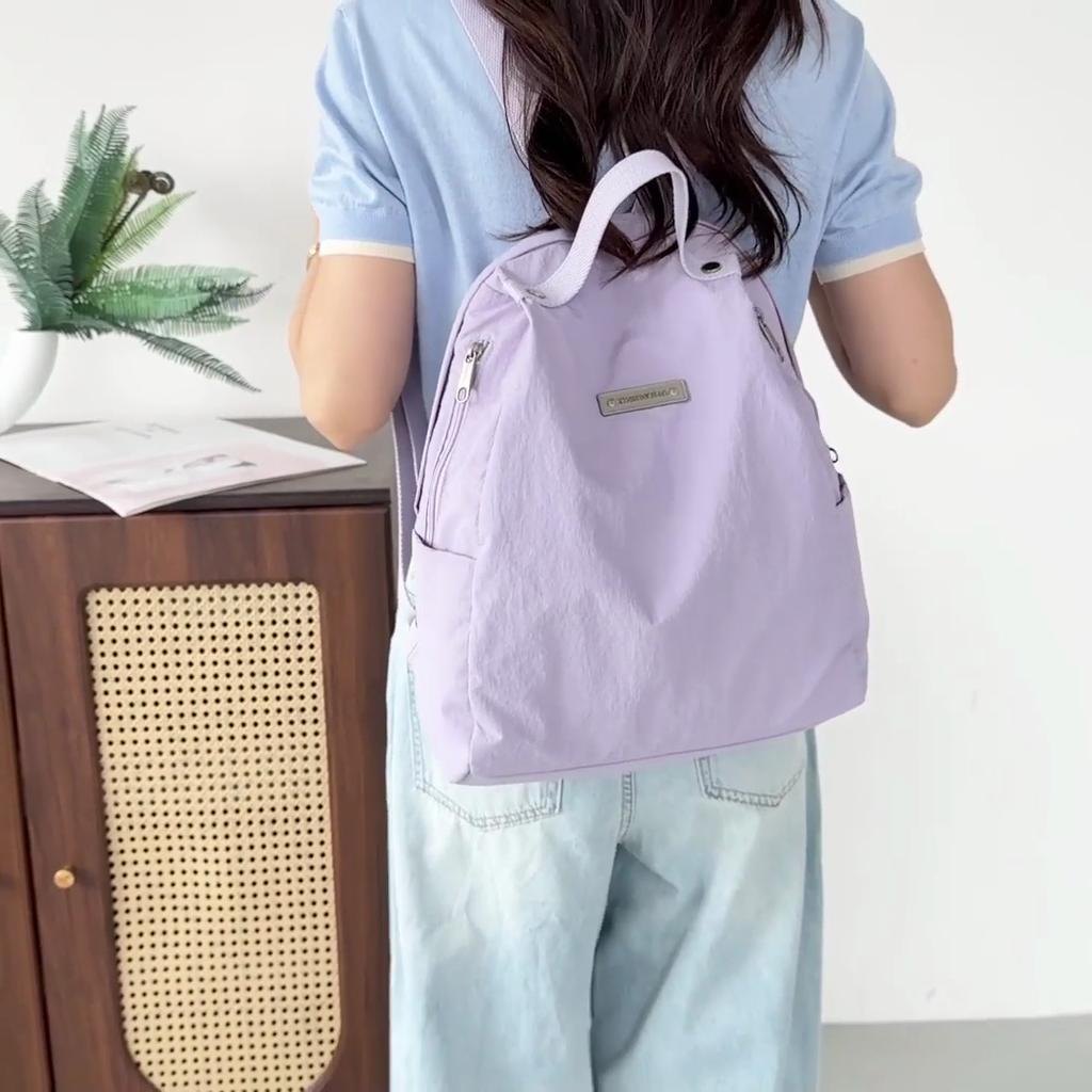 Lightweight Nylon Backpack with Side Zipper Pockets Top Handle Casual Daypack for Women Daily Commute Travel