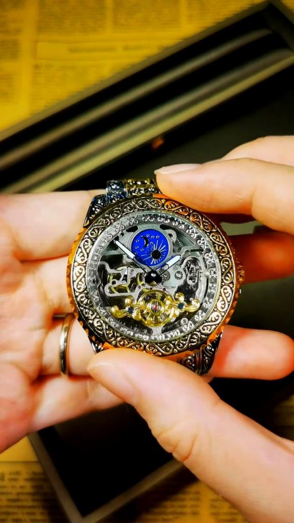 Mechanical Watch Men Tourbillon Automatic Wristwatch Luxury Hollow Watches Waterproof Mens Fashion Watches With Moon Pash