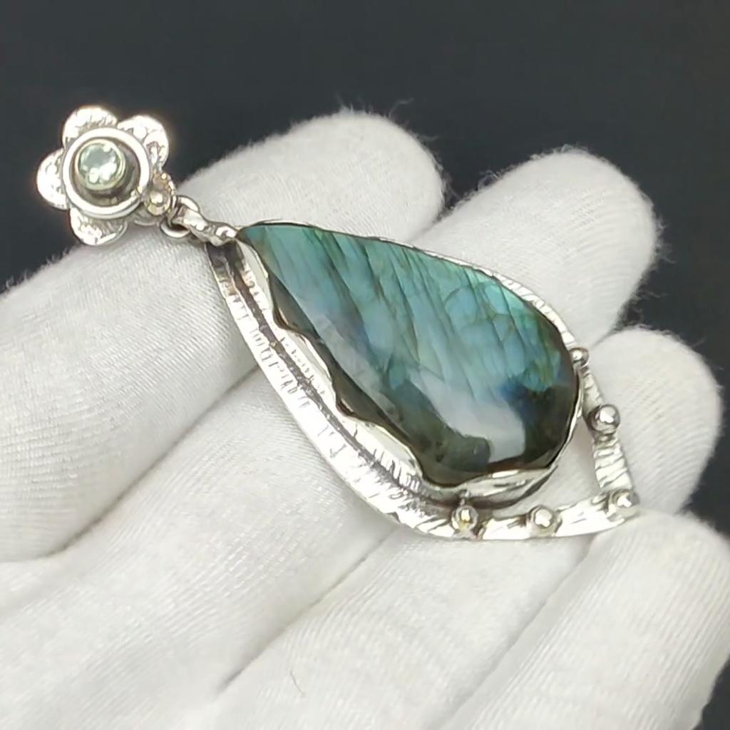 Blue Fire Labradorite Gemstone Pendant, 925 Sterling Silver Jewelry Pendant, Natural Labradorite Gemstone Pendant For Women, For Gifts
