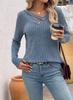 Women's Autumn Winter New Loose Casual V-Neck Button Tops Pit Striped T-Shirts for Women