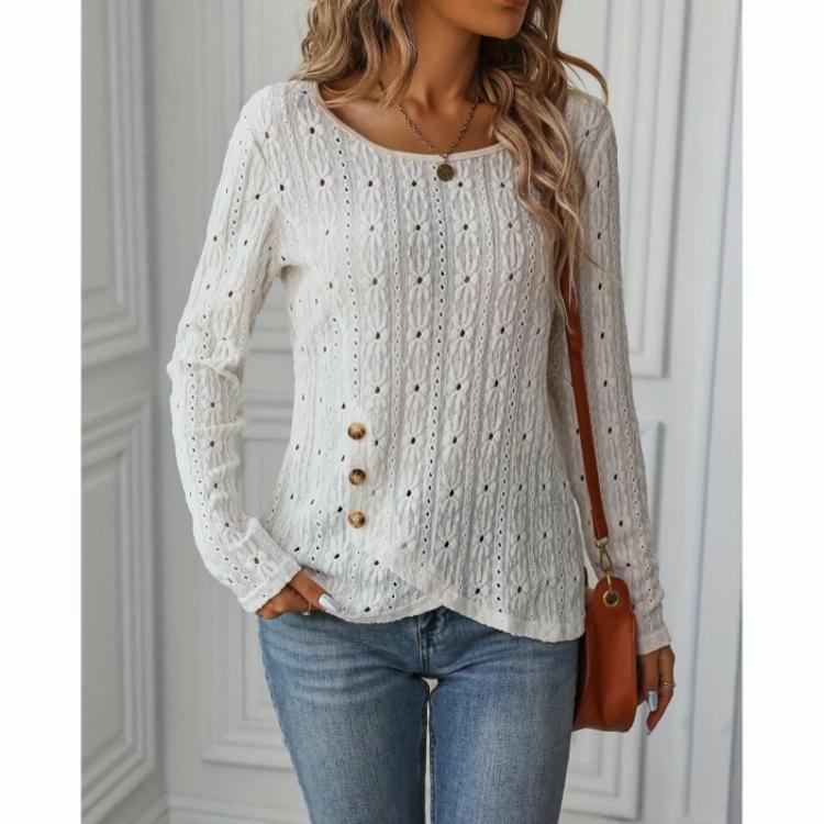 Fashionable women's long sleeved knitted jacquard button top
