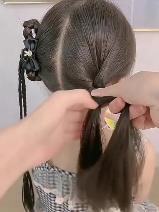 Low Tie Chinese Style Bow Knot Double Cable Knit Wig Tail Wig Accessories Ins Trendy Hair Clip Asian Fiber Horse Tail