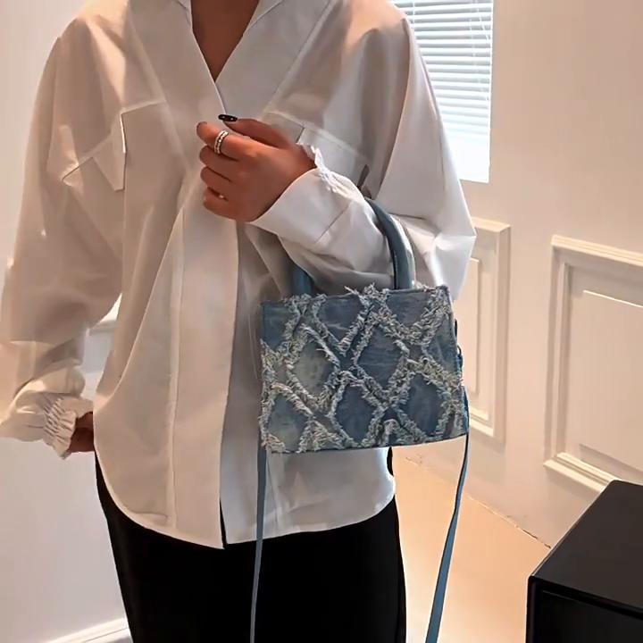 Yogodlns Women's Small Square Bag Diamond Shaped Pattern Raw Edge Shoulder Bag Fashion Trend Crossbody Bag Female Handbag