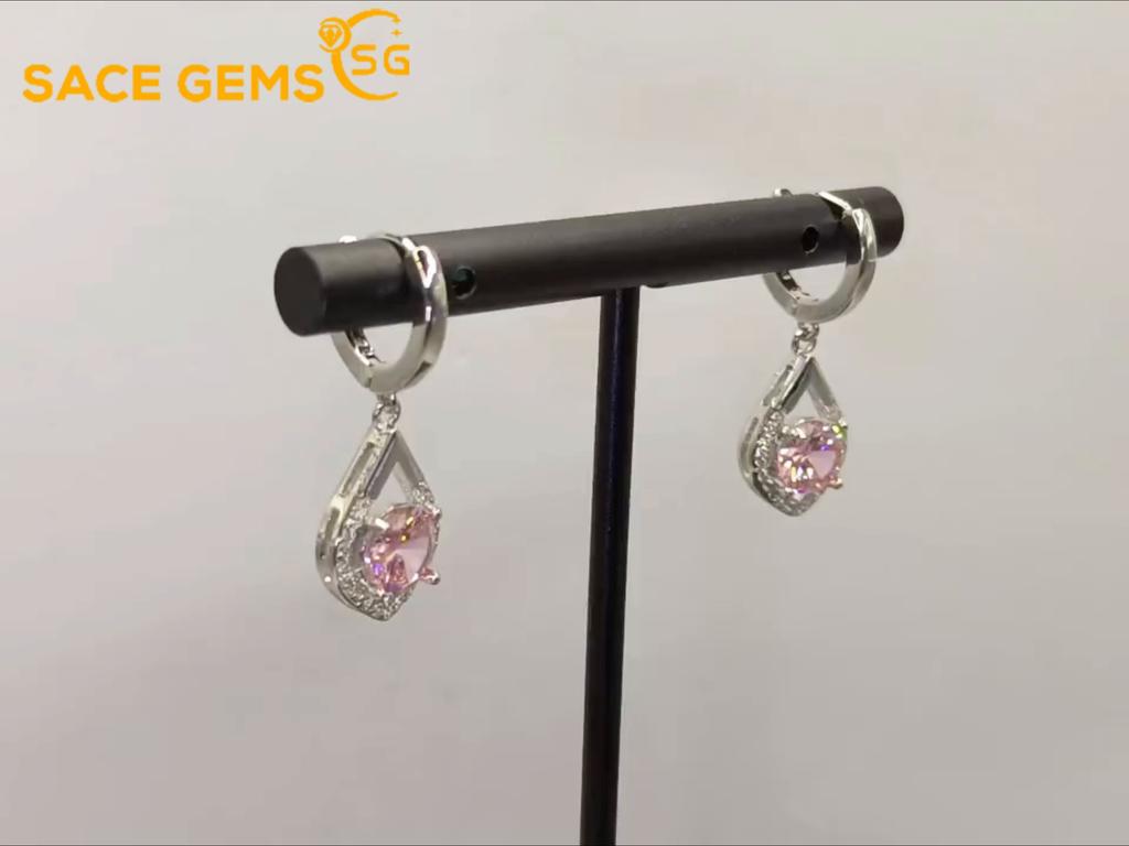 Sace Gems Měděné módní zirkonové náušnice imitace modré růžové obdélníkové náušnice pro ženy