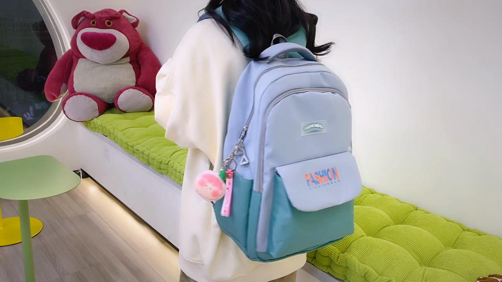 Nylon Backpack Block Color Student Schoolbag Women's Large Capacity Backpack Lightweight Backpack
